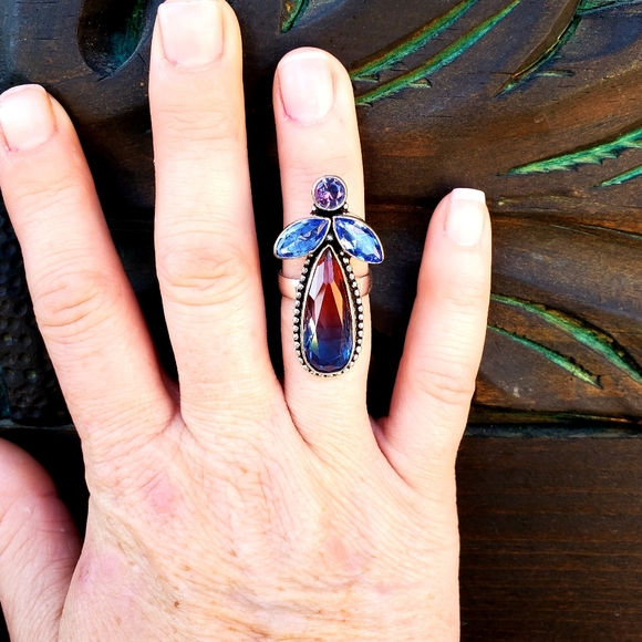 New Bi-Color Tourmaline Multi Gemstone 925 Silver Ring. - Picture 7 of 14